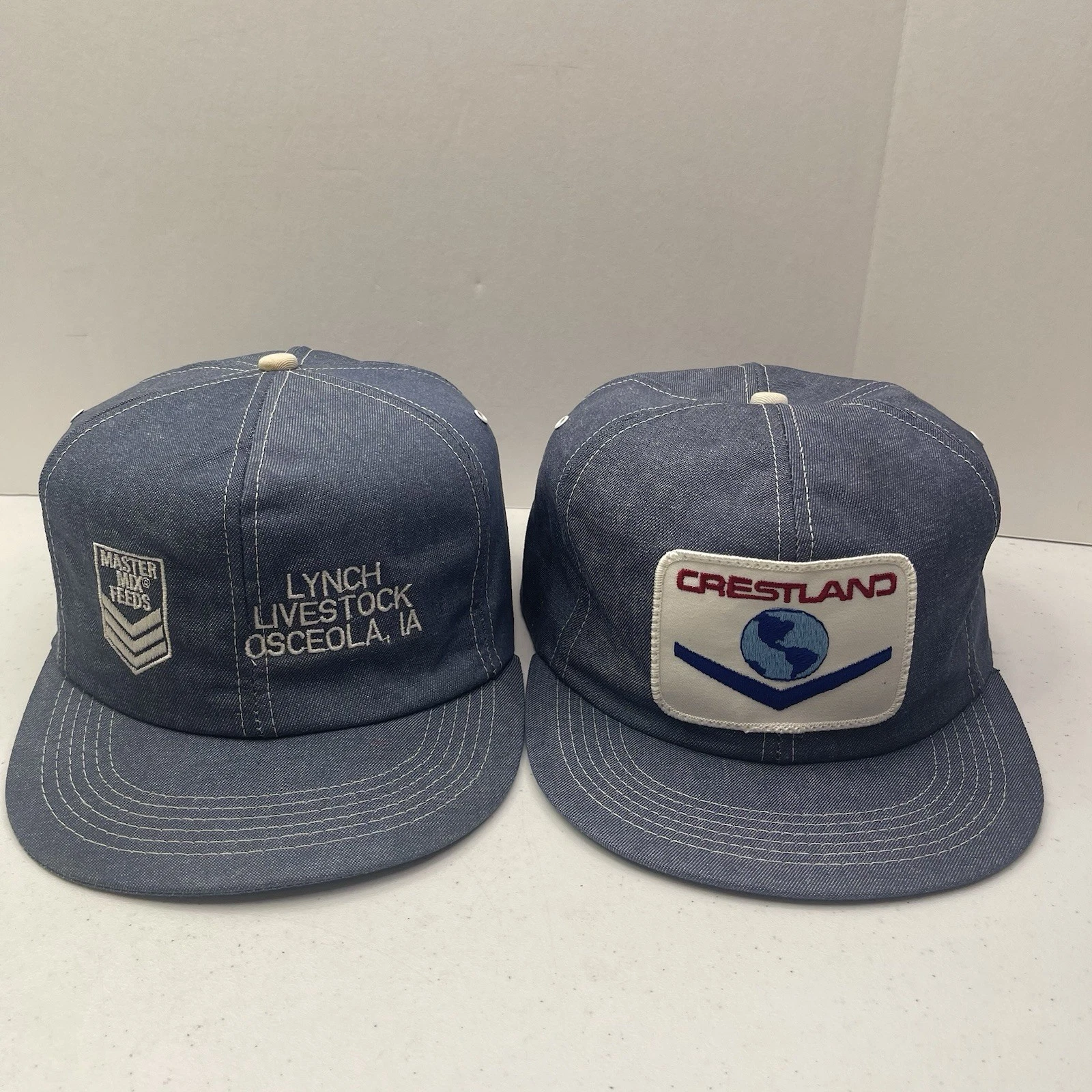 Lot Vintage K-Products Denim Snapback Trucker Hat Farm Cap w/ Patch