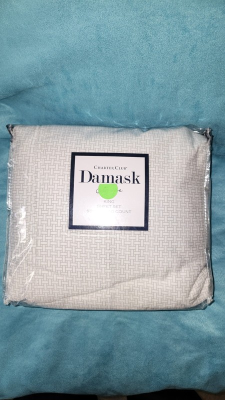 Charter Club Damask Designs Woven Block 550 Thread Count Cotton KING Sheet Set