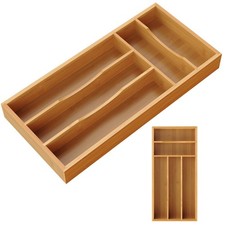 Bamboo Silverware Organizer for Kitchen Drawer Cutlery Utensil Tray 6.7x14.2 in.