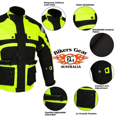 Australian Bikers Gear Motorcycle Motorbike HiViz Waterproof Cordura Jacket CE - Picture 3 of 7