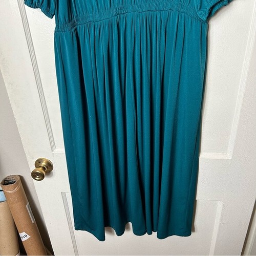 Zara green elasticized midi dress womens XL collared neckline retro - Picture 10 of 12