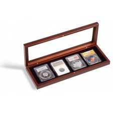 4 Certified PCGS NGC Slab Coin Wood Box w/ Glass Lid Safe Storage Display Case