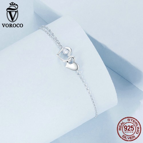 VOROCO Moda 925 Plata de Ley Corazón a Corazón Pulsera Cadena Regalos Joyería - Imagen 9 de 15