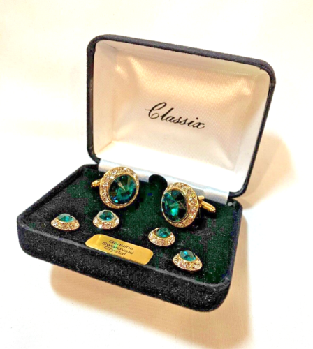 CX2205G CLASSIXjewels GOLD PLATED CUFF LINKS & STUDS + SWAROVSKI CRYSTALS - Picture 1 of 5