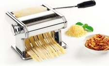 Metaltex 3-in-1 Pasta Machine Maker Stainless Steel Table Top Clamp, Silver,