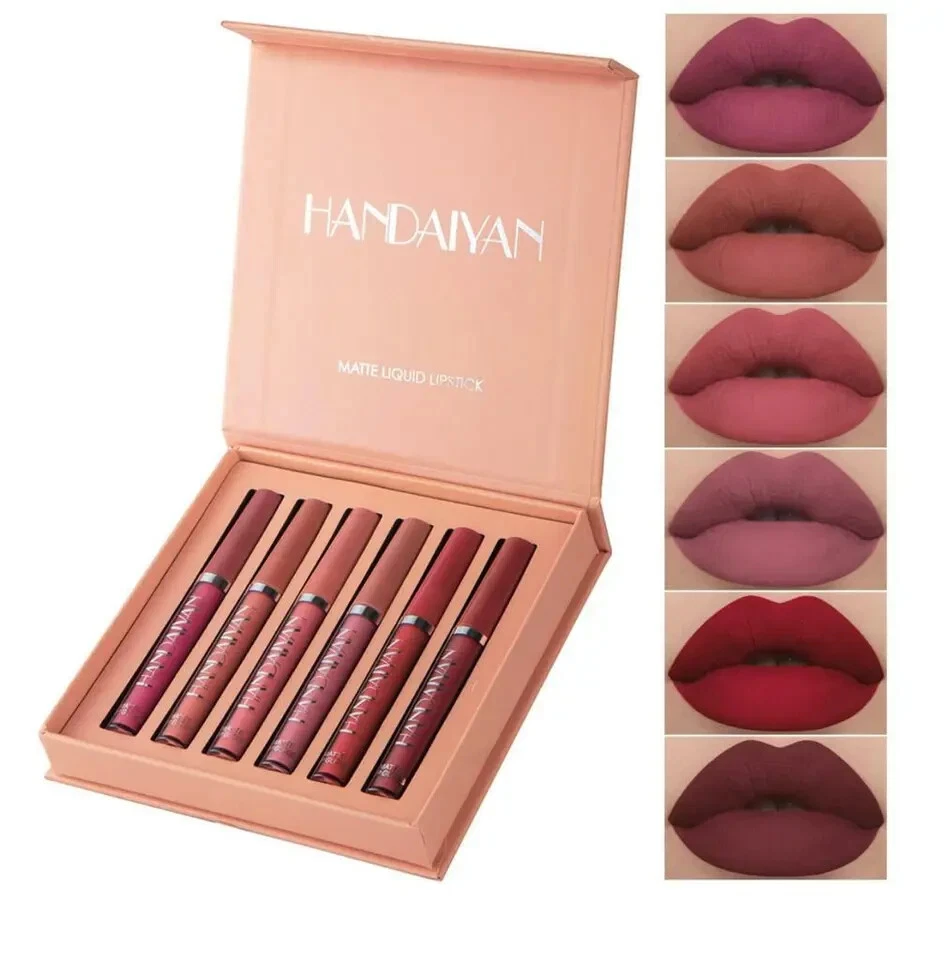 HANDAIYAN 6PCS/Set Long Lasting Lip Gloss Glazed Matte Beauty Liquid Lipstick Lip Make-up
