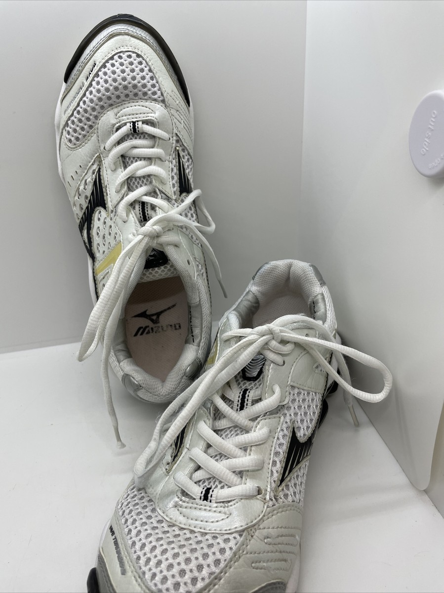Mizuno White w/Black Yellow Accent Wave Shoes Women's Size