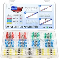 160Pcs Waterproof Solder Seal Sleeve Heat Shrink Wire Connectors Butt Terminals