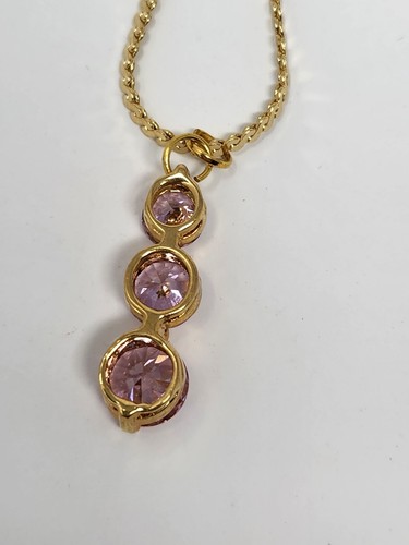 Rosa CZ Zirkonia dreifach Tropfen Anhänger Kette Halskette goldfarben 18" funkelnd! - Bild 6 von 9
