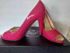 PRADA PATENT LEATHER IBISCO FUCSIA PUMPS STILETTO HEELS 4'' WOMEN SHOES SIZE  7M