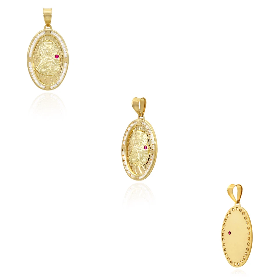 Colgante medallón religioso de Santa Bárbara rubí circonita cúbica de oro amarillo de 10 quilates 1,6" Foto 3 de 4