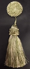 4&1/2" MINT GREEN IVORY BUTTON KEY TASSEL FABRIC TRIM LOT OF 2 