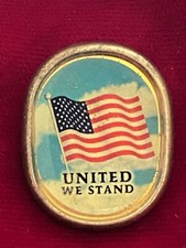 Round Corner Sticker Image United We Stand Old Glory Flag Vtg Made In USA Pin