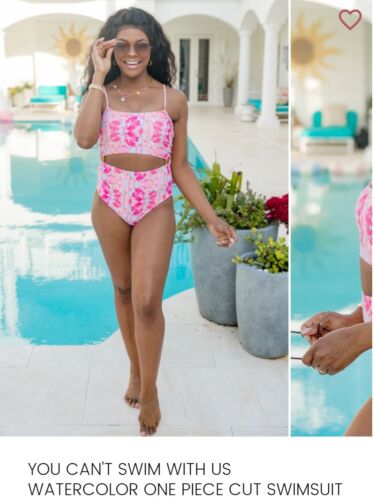 Pink Lily Medium Women’s NWT Bathing Suit Pink Blue Peach One Piece Swimsuit