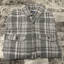 George Flannel Button Up Shirt Men's Long Sleeve Plaid Gray Pink Small 34-36