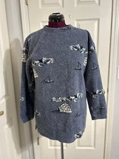 Woolrich Womens Sz M Fleece Shirt Blue Igloo Ice Fishing Sweatshirt USA
