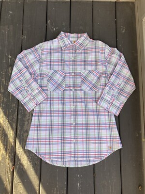 Carhartt Women's Medium Roll Up Sleeve Light Orchid Plaid Fitted Button Up Shirt