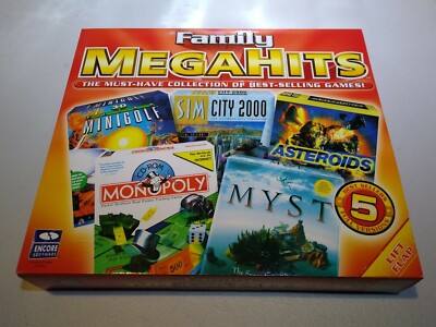 Family MegaHits SimCity 2000, Myst, MiniGolf, Monopoly, Asteroids - Win 95 / 98