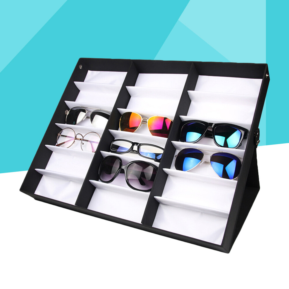 Fashion Black 18 Grids Eyeglass Box Eyewear Organizer Display Case Box