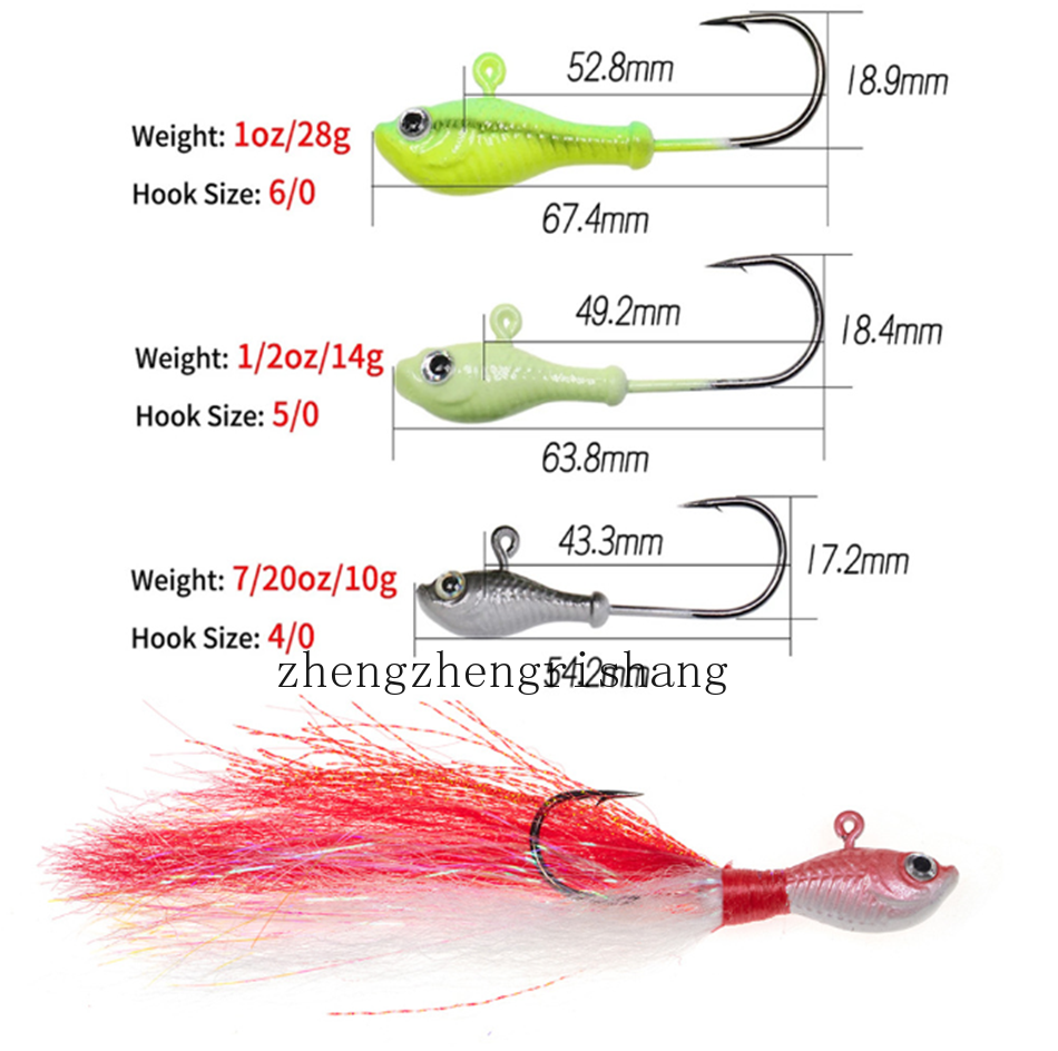 5PCS Bucktail Jigs Fluck Lures Lead Teaser Jig Head Fishing Lures