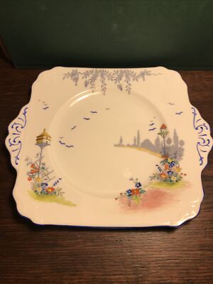 Antiker Foley Porzellan Blumen Taubenschlag Vogel Tisch Griff Kuchen oder Sandwich Teller