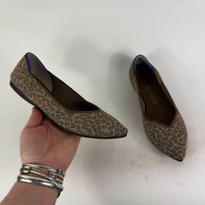 Rothy s The Point Driftwood Spot Flats Women's 5 Brown Leopard Ballet Shoes