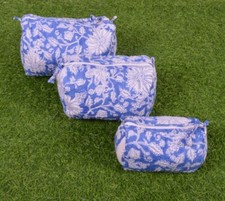 3 PC Indian Cotton Quilted One Zipper Toiletry Bags Women's Makeup Storage Bags