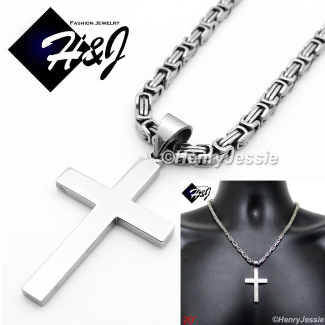 20"MEN Stainless Steel 4mm Silver Byzantine Box Chain Necklace Cross Pendant*P64 20"MEN Stainless Steel 4mm Silver Byzantine Box Chain Necklace Cross Pendant*P64