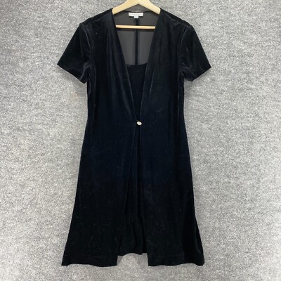 Dressbarn Dress Women 6 Black Sheath Midi V-Neck Short Sleeve Velvet Casual  | eBay