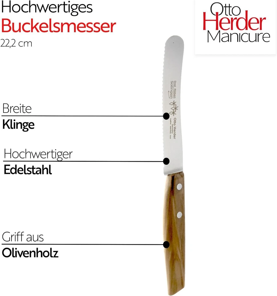 Otto Herder 2er Set Buckelsmesser Solingen mit Welle, Frühstücksmesser 22,2 cm - Bild 2 von 4