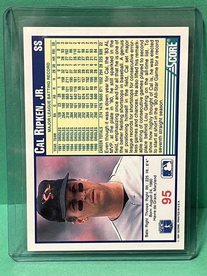 Cal Ripken Jr 1991 Score MLB Baseball Trading Card #95 | eBay