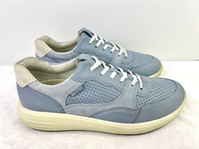 Ecco Casual Lace Sneakers Dusty Blue Soft 7 Runner Leather Shoes Womens 38/ 7 US