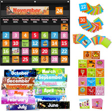 Classroom Calendar Pocket Chart with 88 Cards - Ideal for Homeschool, Classroom