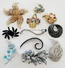 Lot of 11 Vintage Brooches Rhinestone Costume Jewelry Signed