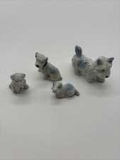 Vintage Scottish Terrier Dog Miniature Japan White/Blue  mixed Breeds. Set Of 4