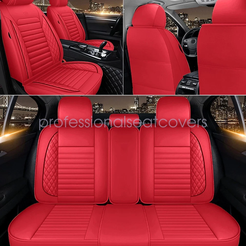 For Honda Leather 5 Seats Car Seat Cover Front Rear Full Set Cushion Pad Red - Image 3 of 4
