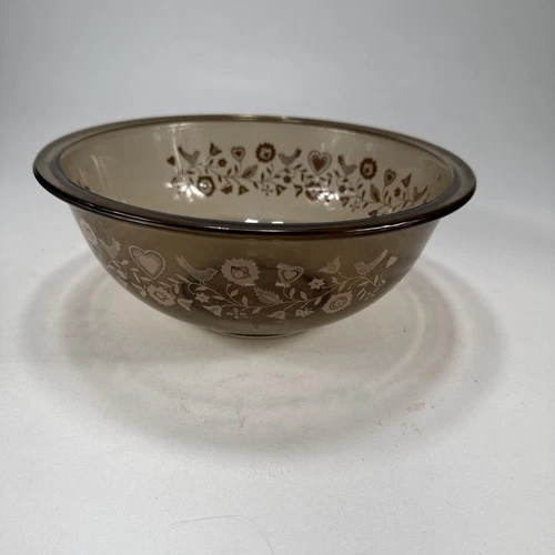 Vintage Pyrex 325 2.5L Brown Clear Festive Harvest Mixing Bowl 1988 USA