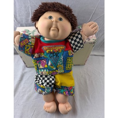 1989 Cabbage Patch Kid HM 8 Boy Brown Yarn Hair Green Eyes Club CPK Transitional