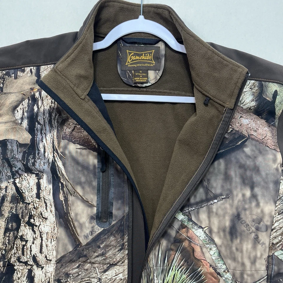Mens Med Gamehide Camo Fleece Hunting Jacket Zip Up Mossy Oak Camouflage No Hood - Image 4 of 4