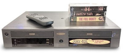 Go-Video DDV9450 Dual-Deck Hi-Fi VHS VCR Recorder Lot | Remote | 3 VHS | Works