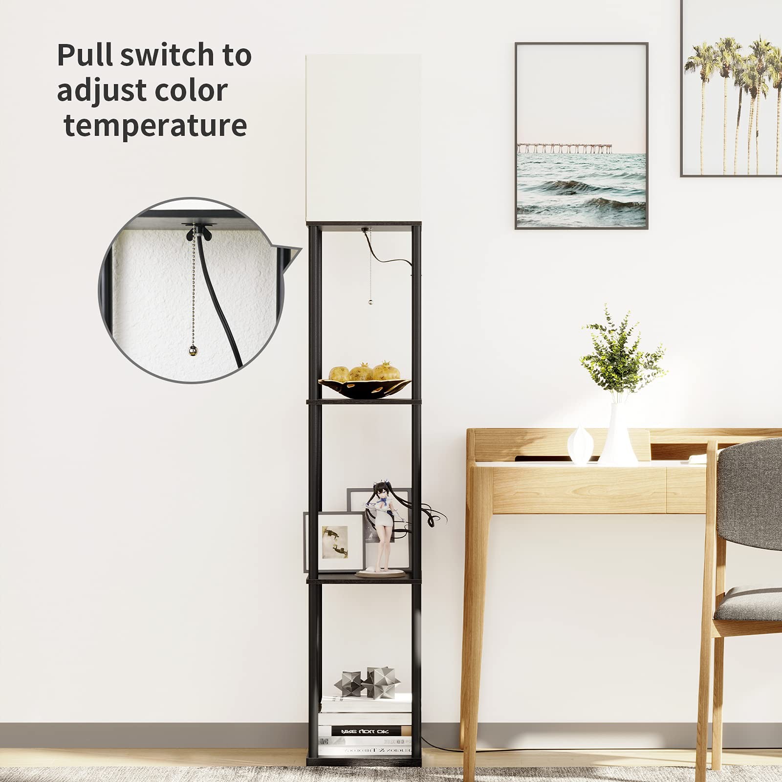 Floor Lamp with Shelves, Modern Square Standing Lamp with 3 Color Temperature... thumbnail 8