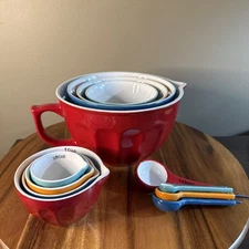 12 Piece Multicolored Stoneware Nesting Mixing Measuring Bowl Spoon Set