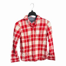 Tommy Hilfiger Shirt Womens Small Red Plaid Half Button Pullover Top Nerd Y2K
