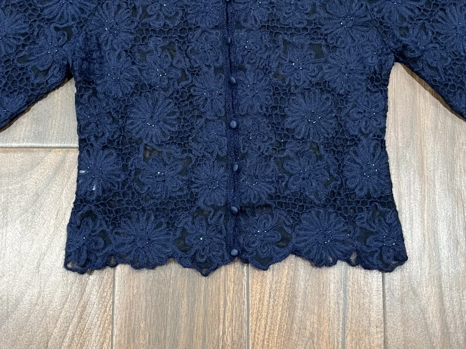 Moschino Cárdigan de Encaje Barato Y Elegante Blazer Azul Marino Talla 10 Italia Foto 3 de 4