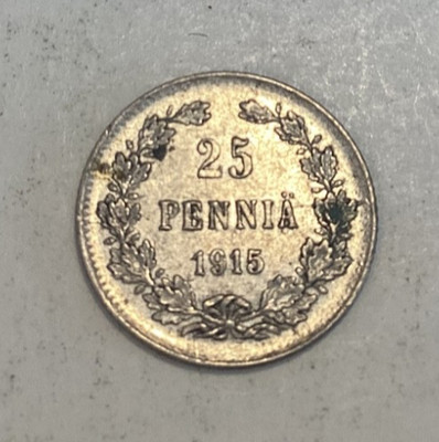 Finland 25 Pennia 1915 S. KM#6.2 Silver 25 Cents coin Nicholas ll