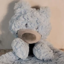 DEMDACO BLUE FLAT TEDDY BEAR LOVEY RATTLE SECURITY BLANKET 