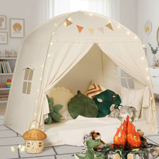 Kids Teepee Tent with Star Lights  Flags - Indoor Playhouse Canopy Bed for Boys