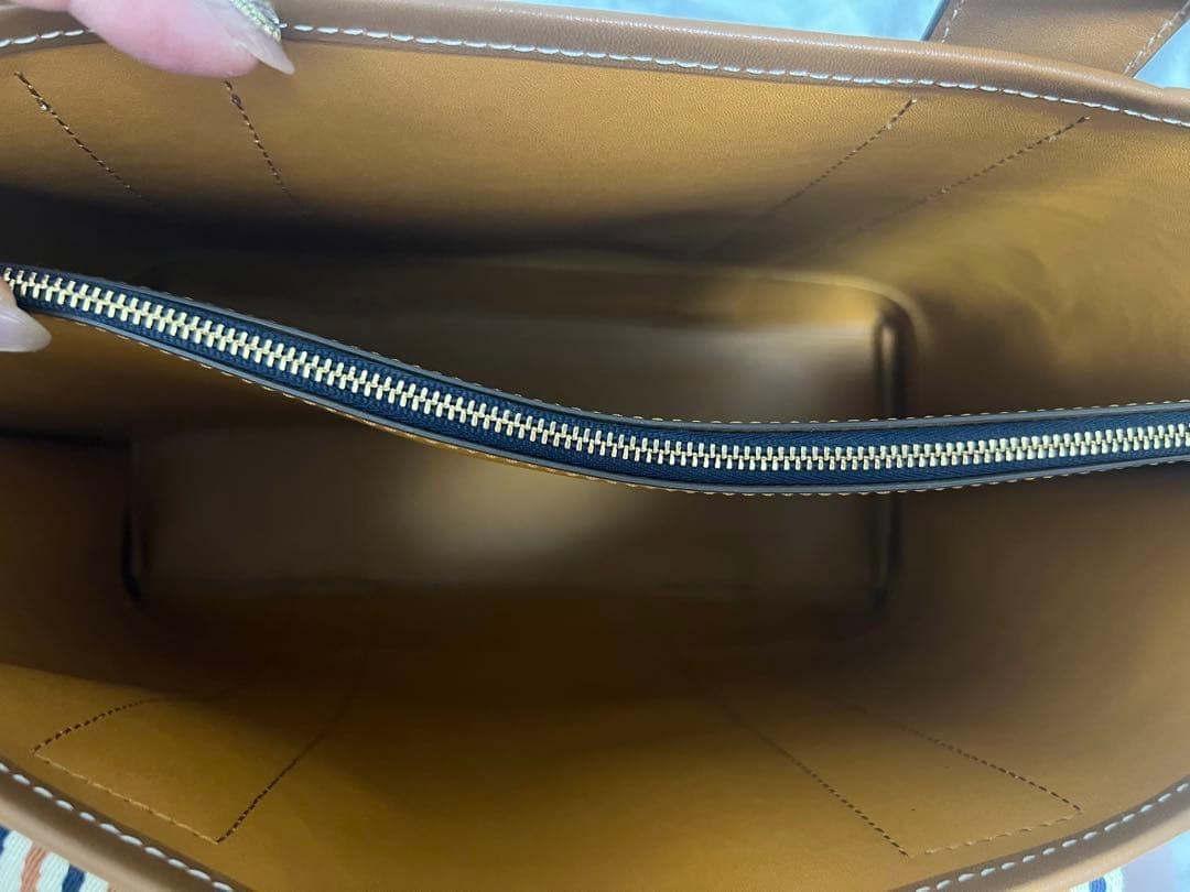 Tory Burch Perry Multistripe Canvas Leather Navy Tote Bag Women's From Japan thumbnail 15