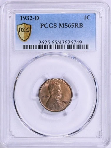 1932 D Lincoln Cent PCGS MS65 RB Gold Shield Secured Holder