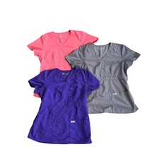 Greys Anatomy Scrub Tops Set of 3 Womens Med Purple Grey Pink Mock Wrap V-Neck